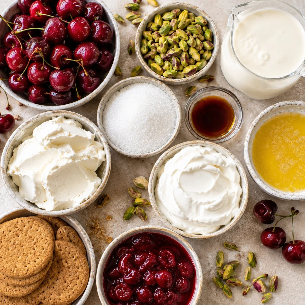 Cherry Pistachio Cheesecake – A Luscious Dessert Recipe - Naomi's Recipes | Cherry cheesecake with pistachio, Pistacheio cherry cheesecake with graham cracker crust, Cherry and pistachio cheese cake