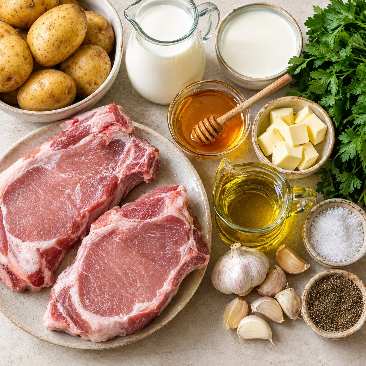 Recetas Perficto | 🍯 Chuletas de Cerdo con Miel y Ajo con Puré de Patatas: un plato dulce, salado y delicioso 😋 | Facebook