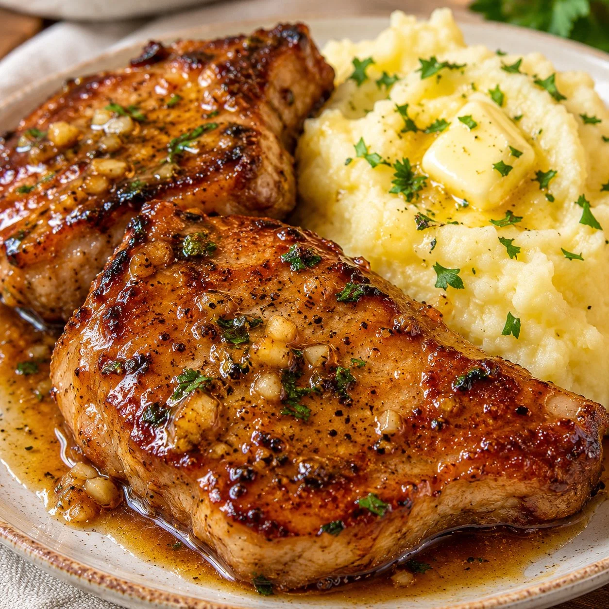 Recetas Perficto | 🍯 Chuletas de Cerdo con Miel y Ajo con Puré de Patatas: un plato dulce, salado y delicioso 😋 | Facebook