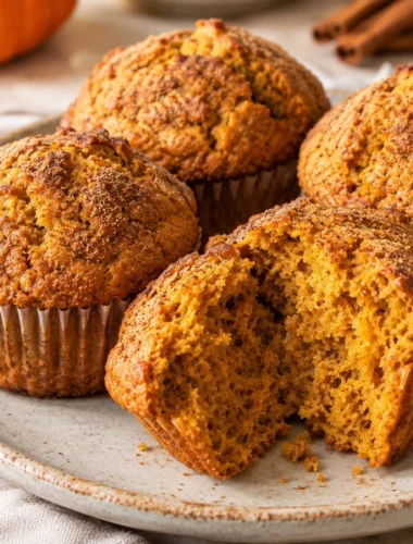 Muffins de calabaza con canela recién horneados y esponjosos