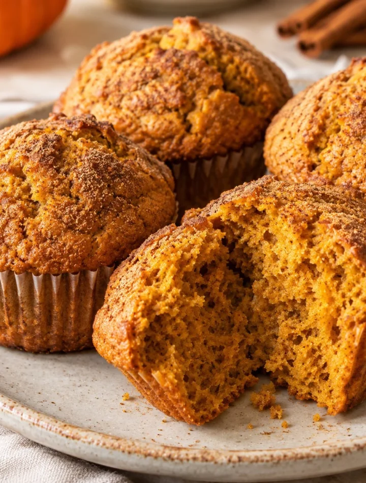 Muffins de calabaza con canela recién horneados y esponjosos